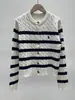 Cardigan Clásico de Punto a Rayas para Mujer, Otoño e Invierno, Cuello Redondo, Corte Ajustado, Abrigo Suéter Versátil