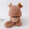 Conjunto de Dos Piezas de Gorro y Bufanda de Oso de Peluche para Niños de Otoño e Invierno, Calentador de Cuello Cálido con Forro de Felpa para Bebé, Lindo Gorro de Peluche
