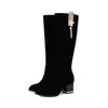 Botas Altas de Gamuza para Mujer Tallas 34-43, Tallas Grandes Transfronterizas, Suela de Goma, Antideslizantes, Cremallera Lateral, Botas Versátiles para Mujer