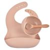 Vajilla de alimentación infantil de silicona de grado alimenticio, traje de bebé, babero de silicona, tazón, cuchara, tazón de silicona con ventosa para bebé