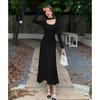 Vestido Tricô Francês Cruzado com Gola Halter para Mulheres no Outono e Inverno Novo Design Slim Fit Base Longa