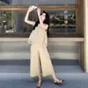 Moda Verão 2026 Casual Simples Elegante Estiloso Estilo Chinês Conjunto de Duas Peças: Top + Calça Cropped
