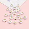 Cuentas de Acrílico 4*7mm Fondo Blanco Inglés Letra Dorada Letra Única Cuentas Planas DIY Accesorios para Joyería de Educación Temprana para Niños