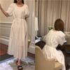 Real Shot Estilo Coreano Doce Fresco Pullover Simples Cor Sólida Puff Manga Vestido Longo Mulheres Verão Novo