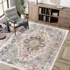 Alfombra de sala de estar estilo persa vintage, fácil de limpiar, antideslizante, lavable, adecuada para sofá de sala de estar, dormitorio y mesita de noche