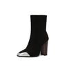 Talla grande botas europeas y americanas combinación de colores punta cuadrada tacón grueso tubo corto botas de mujer comercio exterior transfronterizo 74-3