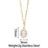 Collar Colgante de Acero Inoxidable Estilo Retro Lujo Ligero Girasol Circonia Cadena para Clavícula Cuadrado Ovalado Piedras Preciosas Multicolor para Mujer