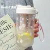Taza con Popote de Gato Linda para Niñas, Taza de Plástico Portátil e Irrompible para Estudiantes, Alto Valor Estético, con Separador de Té, Taza de Doble Uso