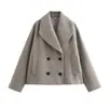 Casaco Curto de Lã Feminino Versátil Cor Sólida de Botão Duplo Manga Longa Moda Nova Outono e Inverno Estilo Europeu e Americano Comércio Exterior