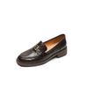 Sapatos Mocassins de Couro de Cabra Muito Texturizado Agarrado à Mão com Fivela de Metal Primavera 2024 Salto Médio Grosso Bico Quadrado Totalmente em Couro para Mulheres
