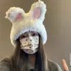 Bonito Creativo Conejo Orejas Largas Divertido Gorro de Felpa Mujeres Invierno Circunferencia de Cabeza Grande Otoño Invierno Cálido Gorro de Punto