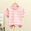 Camiseta de manga corta 100% algodón para niños, cuello redondo a rayas, holgada, nueva, para niños y niñas, venta al por mayor, ropa infantil, comercio exterior