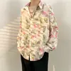 Camisa Floral Retro de Manga Larga Estilo Hong Kong para Hombres y Mujeres, Estilo Perezoso, Caída Suelta, Seda Helada Delgada, Nicho, Camisa Protectora Solar para la Playa