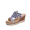 Zapatillas de tacón alto con punta abierta y diamantes de colores para mujer, estilo coreano, con cuña, a la moda, de talla grande, para comercio exterior.