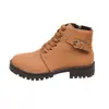 Nuevas botas cortas de tacón grueso para otoño e invierno, botas de mujer con cordones y punta redonda, botas cortas de tacón alto grueso de material gamuza