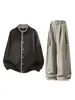 Conjunto Masculino Estilo Old Money Retrô Han Lu Cardigã Xadrez Jaqueta Falsa de Duas Peças com Cinto Calças de Terno com Caimento Curvo