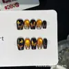 Borboleta Dourada Preta Unhas Usáveis Puras Feitas à Mão Outono Inverno Arte de Unhas de Luxo Leve Borboleta Oca Olho de Gato Dourado Beleza