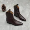 Otoño 2025 Botines Vaqueros Cortos de Cuero Genuino Retro de Moda Puntiagudos Arrugados para Adelgazar Tacón Grueso Botas Martin Color Sólido Piel de Vaca para Mujer