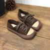 Zapatos de Payaso Artísticos Mori de Cuero Vintage Hechos a Mano Pantuflas de Doble Uso con Cordones Bloque de Color Casuales de Cuero Vacuno Zapatos de Mujer