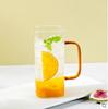 Taza de vidrio borosilicato cuadrada para beber té con leche, asa de color, taza de vidrio transparente para bebidas con tapa y pajita, taza de una sola capa
