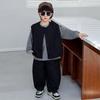 Conjunto de Otoño para Niños 2025 Nuevo Estilo Coreano Chaleco Guapo Camisa Base Rayada Pantalones de Zanahoria Conjunto de Tres Piezas para Niños y Niñas