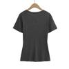 Camiseta de Verão Feminina de Manga Curta com Design Único, Corte Justo, Decote V Elegante e Cropped Tendência que Marca a Cintura