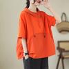 Nova blusa feminina com capuz e cordão, gola meio aberta, tamanho grande, camiseta feminina, manga curta, costurada, moletom bordado, primavera e verão