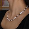 Diseño Nuevo Simple Retro Temperamento Corte Francés Lapis Lazulein Grano Cuadrado Destacado Collar de Perlas Barrocas de Agua Dulce