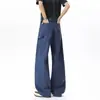 Jeans azul de algodão puro estilo workwear retrô americano para homens, calça de trabalho reta lavada de verão, calça casual solta