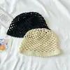 Gorro de Ganchillo con Patrón Hueco Tejido para Mujer, Color Sólido Versátil de Primavera y Verano, Moda Estilo Coreano, Gorro de Lana Pullover con Parte Superior Redonda