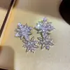 Brincos Pingente Flor Estrela Empilhada Prata Agulha Zircônia Brincos de Luxo Leve Vintage Brincos de Luxo de Ponta Atacado