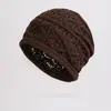 Gorro de punto hecho a ganchillo con mezcla de lana para mujer, fino y transpirable, adecuado para otoño e invierno, con circunferencia de cabeza grande y diseño apilado