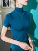 Meia-alta gola sólida cor base camisa feminina manga curta slim-fit 2023 verão novo estilo vertical colar meia manga top all-match para a primavera e verão