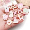 20 Caixas de Presente de Papai Noel e Floco de Neve Rosa e Branco Pingentes de Liga de Metal com Óleo Gotejante Pingentes DIY Acessórios para Joias de Pulseira