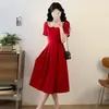 Elegante Vestido de Encaje Plisado Patchwork con Mangas Abullonadas para Mujer, Verano Talla Extra Línea A de Longitud Media con Diseño de Cintura Ceñida