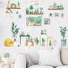 Cacto carnudo fresco em vaso prateleira pendurar parede adesivos de imagem verde fresco decoração de casa removível MG9086