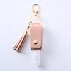 Funda de cuero sin desinfectante de manos de PU, llavero con borla para spray, botella vacía de spray de perfume desinfectante, llavero de funda de cuero