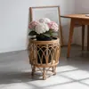 Soporte de Piso para Flores con Macetas de Madera Tejidas de Ratán, Soporte de Flores para Balcón con Cestas Tejidas, Decoración de Interiores, Macetas de Piso para Plantas Verdes