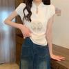 Nueva Camiseta de Manga Corta con Bordado Pesado Estilo Chino para Mujer, Verano Más Vendido Ajustada Fresca Camisa Base de Seda Top Fábrica