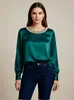2025 Deseo de Sitio Independiente Amazon Primavera/Verano Estilo Francés de Alta Gama Perla Cuello Redondo Satín Camisa Top para Mujer