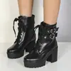 Botas de montar versátiles para mujer de talla grande para otoño e invierno con punta redonda, plataforma impermeable, tacón cuadrado, zapatos de tacón alto de corte bajo