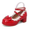 Novos Sapatos Femininos de Couro Patente Europeu e Americano Sapatos Doces de Laço Doce Princesa Flores Queimadas Salto Médio Grosso Flats 30-48 Exportação