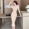 Vestido Suéter de Punto Estilo Francés Ropa Femenina Transfronteriza 2025 Socialité Ajustado Diseño de Suéter Interior Falda que se Ajusta a la Cadera