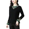 Garantía de Calidad Sin Bolitas Otoño Nuevo Estilo Étnico Retro Mangas de Campana Adelgazante Camiseta Camisa Base