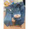 Jeans Reto Espesso Quente com Forro de Fleece para Mulheres, Novo Lançamento Outono e Inverno 2025 Cintura Alta Emagrecedor Solto Azul Longo