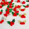 Decoraciones de bayas rojas y hojas de acebo verde navideñas, hojas navideñas en verde, dorado y plateado, decoraciones navideñas de bayas rojas