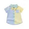 Camisas Rayadas de Bloques de Color al por Mayor para Niños Ropa de Verano de Manga Corta para Bebés Camisas Infantiles Estilo Coreano