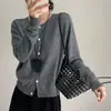 26 Tricô Básico de Lã Multicor para Outono Inicial, Solto, Emagrecedor, Elegante, Gola Redonda, Suéter Cardigan Top para Mulheres 32035