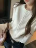 Ropa Diaria Blanca para Mujer: Cárdigan de Punto con Cuello Redondo, Nuevo Estilo 2026, Diseño Hueco, Top Versátil de Otoño
