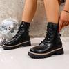 Botas Chelsea de Couro Femininas, Modernas, Versáteis, Confortáveis e Casuais, Botas Curtas com Solado Grosso e Bico Redondo para Mulheres, Novo Estilo Outono e Inverno 2025